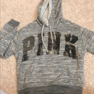 grey pink hoodie